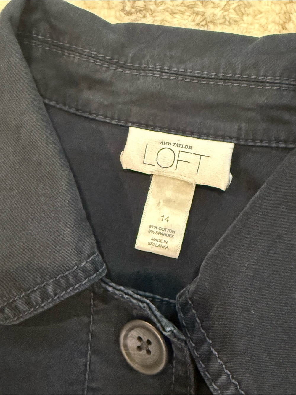 LOFT Navy Utility Safari Jacket Size 14 Cotton Stretch 4 Pocket - Picture 9 of 10